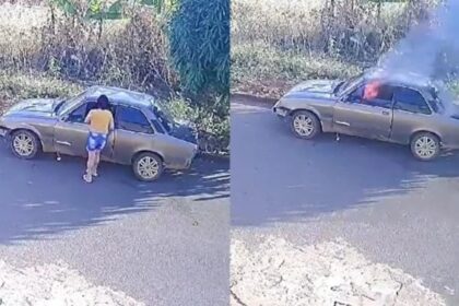 Vídeo: Esposa ateia fogo no carro do marido após discussão em Minas Gerais
