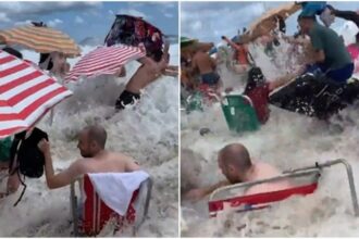 Vídeo: Onda gigante atinge praia e assusta banhistas no Rio de Janeiro